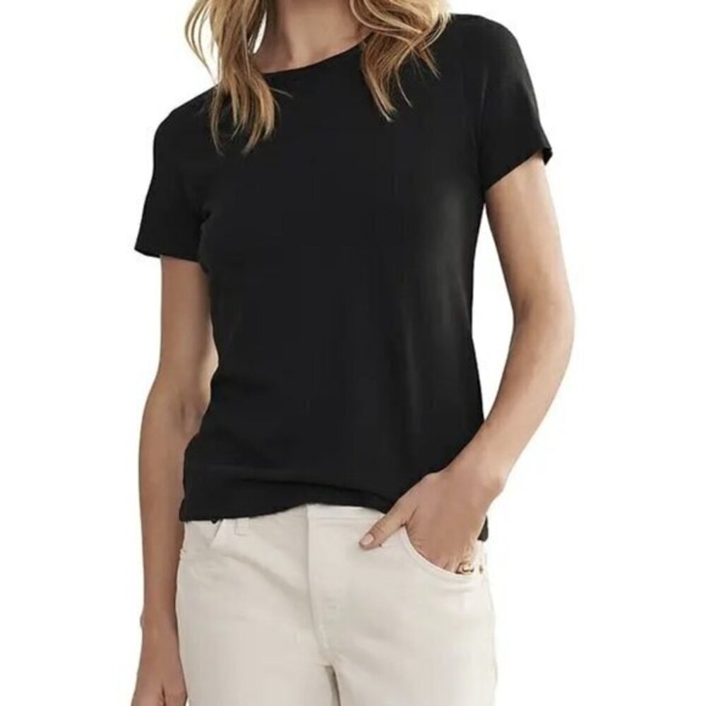 Jenni Kayne Black Crepe Sheer Crewneck Blouse Size S